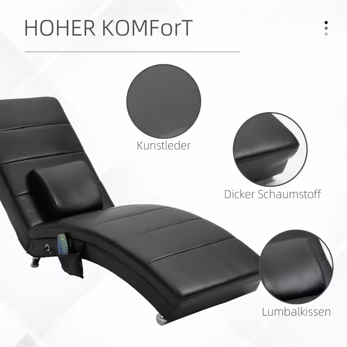 HOMCOM Recliner Chair with Leather and Massage Function, 58 x 163 x 87 cm, up to 120 kg, 8 Massage Points, with Remote Control, High Back Rest Cushion, Black | Aosom