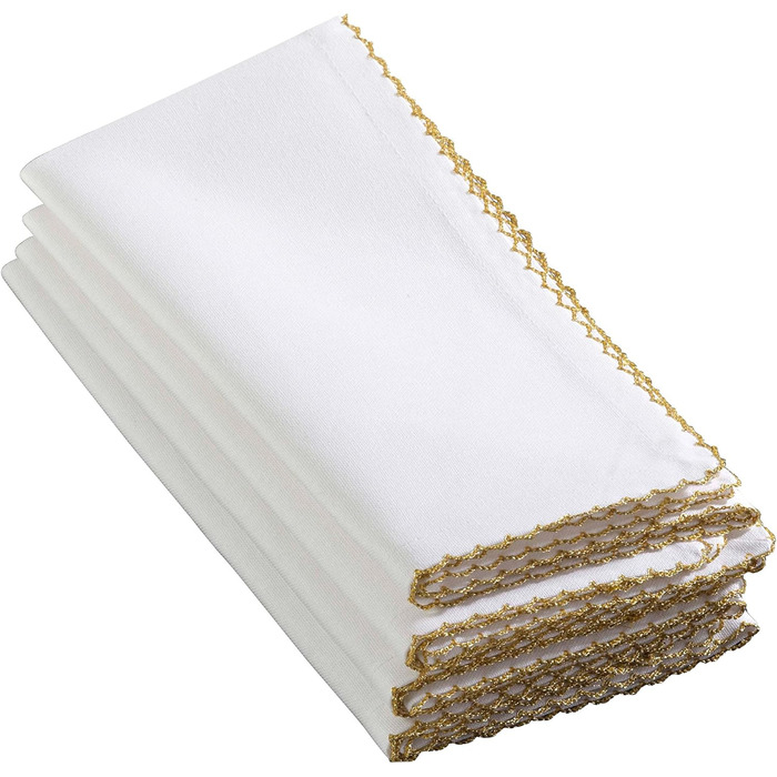 SARO LIFESTYLE 1442 Recotting Collection Whip Stitched Design Dinner Napkins, Gold - Set of 4 Pcs, 20