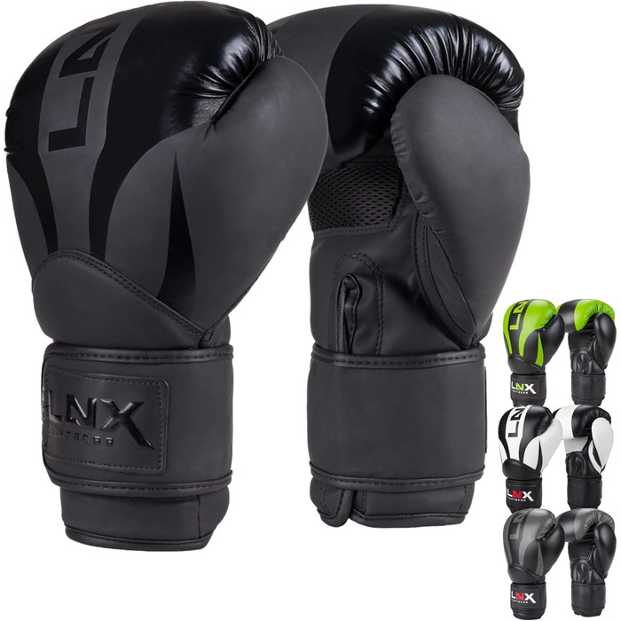 Боксерські рукавички LNX Nitro - чоловічі, жіночі, дитячі, 8, 10, 12, 14, 16 Oz - для кікбоксингу, боксу, муай-тай, ММА, спарингу, тренувань. Чорний колір, Ultimatte