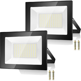 LED прожектор 100 Вт для вулиці, надяскравий 10000 Лм, холодне біле світло 7000K, IP67 водонепроникний, для двору, гаража, саду, 2 шт.