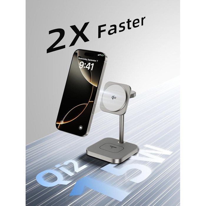 LULULOOK Qi2 Magsafe Зарядна станція 3 в 1 з алюмінію для Apple Watch та iPhone: 15W швидка зарядка для iPhone 17 Pro Max/Pro/Air/17, 5W для Apple Watch Ultra, AirPods. Титан.