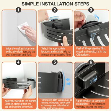 Поличка для душу Lekesky без свердління, кутова, з міцними присосками, алюміній, нержавіюча сталь, знімна, 2 шт., Gunmetal Grey