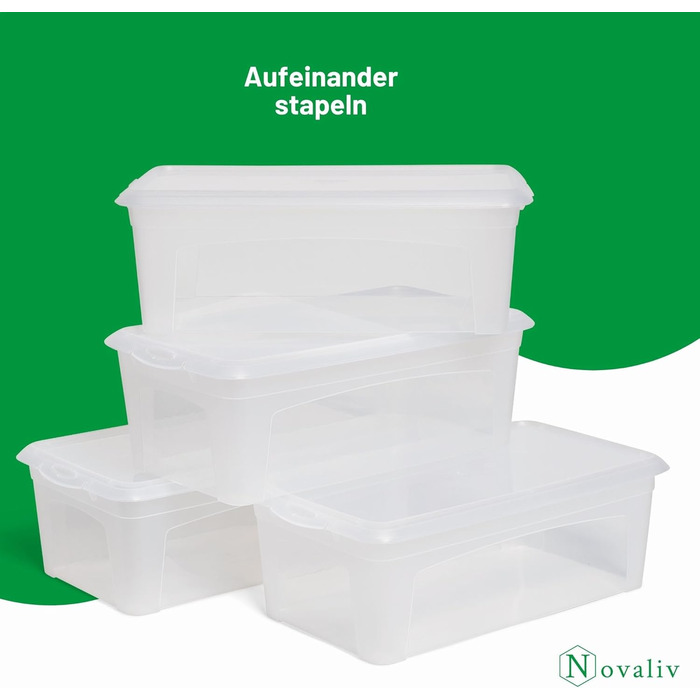6 Storage Boxes with Lid 5L Transparent Boxes Stackable Nestable Storage boxes with Clip Closure BPA-free Plastic 34x19x11 cm