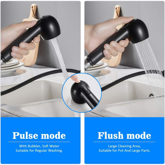 Висувна кухонна змішувач BONADE з двома виходами для води, поворотна на 360°, чорний