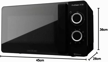 Мікрохвильова піч з грилем Cecotec Pro Clean 3130, 20 л, 700 Вт (800 Вт гриль), чорна