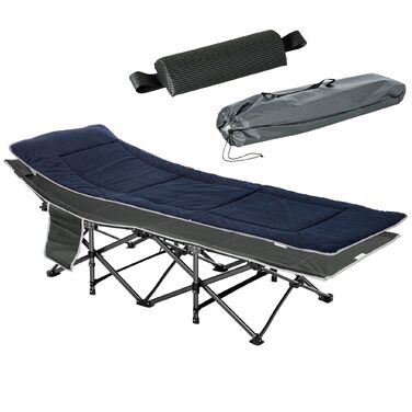 Ліжко кемпінгове складне Outsunny з матрацом, 188x64.5x53 см, до 150 кг, темно-синьо-сіре, для дому, саду, подорожей