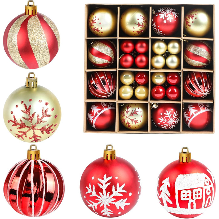 Набір прикрас на ялинку 44 шт: сині та золоті кулі для ялинки 6см та 3см, для дому та вулиці