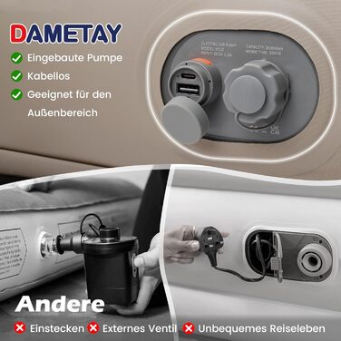 Надувний матрац для 2 осіб з електричним насосом, 190 x 125 x 20 см - для дому та кемпінгу