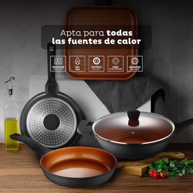 Сковорода San Ignacio Bronze лита алюмінієва 28x28x4.5 см з антипригарним покриттям, з м'якою ручкою, для всіх типів плит (набір 2 шт)