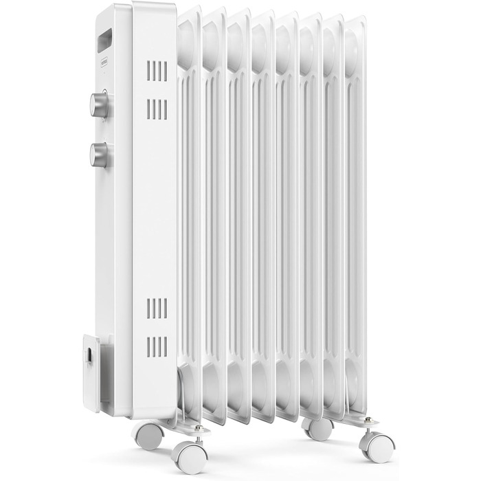 Електричний масляний радіатор VonHaus 2000W з 9 ребрами, 3 режими, термостат, 4 колеса, 1.5м кабель (білий)