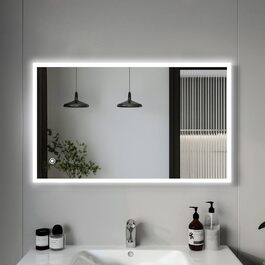 Дзеркало для ванної кімнати з підсвічуванням 70x50 см | LED дзеркало | IP54 вологостійке | Сенсорне управління | Настінне дзеркало | Горизонтальна/Вертикальна установка 6500K холодне біле світло