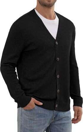 Чоловіча в'язана жилетка в стилі вінтаж з ґудзиками, з V-подібним вирізом, легка, для осені/зими (чорний, L)