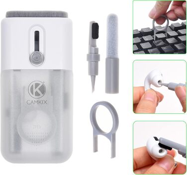 Набір для чищення електроніки Camkix 6-в-1: ключ для зняття кришок, губка для чищення, очищувач для наконечників, серветки для чищення. Підходить для клавіатур, навушників, слухових апаратів, смартфонів та ноутбуків.