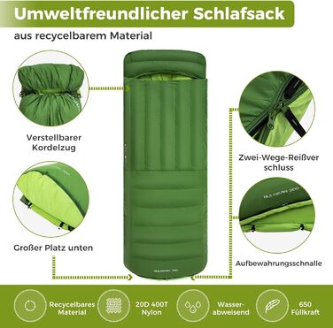 ATEPA 3-Season Down Sleeping Bag - Recyclable 650FP, Lightweight & Detachable Cover for Backpacking & Hiking - Adult Quilt Sleeping Bag