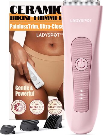 Електричний жіночий депілятор для інтимної зони з 3 захисними насадками та змінними керамічними лезами, тример для жінок (рожевий)