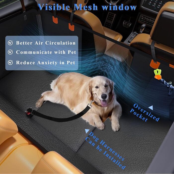 Накладка на сидіння автомобіля для собак з жорсткою основою, водонепроникна та стійка до подряпин, оранжева/чорна. Підходить для авто, SUV, мінівенів.