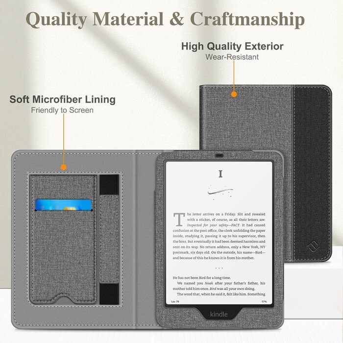 Чохол Fintie для Kindle Paperwhite 12-го покоління (2024/2025), Kindle Colorsoft/Signature Edition, з підставкою, петлею та авто-вимиканням, чорний (сірий/чорний)