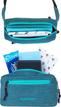 Сумка на пояс для чоловіків та жінок. Велика сумка через плече/на груди, спортивна, для подорожей. Елемент декору - слон. Кольори: зелено-бірюзовий, petrol. Модель 13027