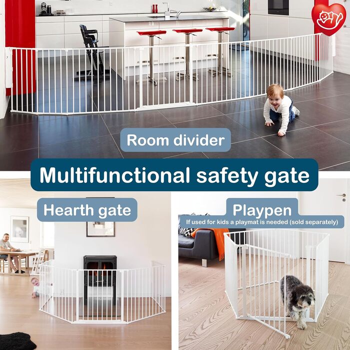 BabyDan Flex XXL – захисне бар'єр для каміну та сходів, перегородка для кімнати, білий, 90-350 см, Данія