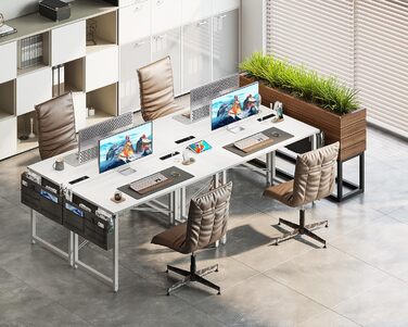 Комп'ютерний стіл Coleshome 100x48 см з розетками, тримачем для навушників та кишенькою для зберігання. Білий офісний/ігровий стіл для дому та офісу.