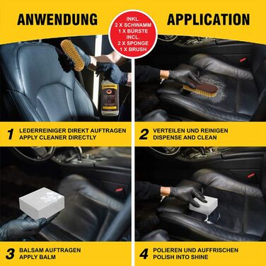 Macari Leather Care 500ml Balsam + 500ml Cleaner + 2 Sponges + Leather Brush Premium Leather Leather Cleaner Set Beeswax for Leather Couch, Car, Furniture, Jacket, Clothing, Sofa, Handbag, Shoes, Saddle Leather Fat