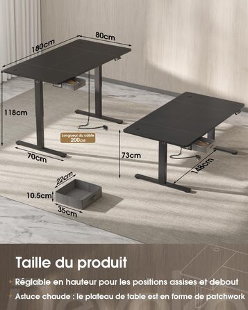 Devoko Height Adjustable Standing Desk 160x80cm with Drawers, USB Charging Port, Cable Management Tray, and Memory Function - White