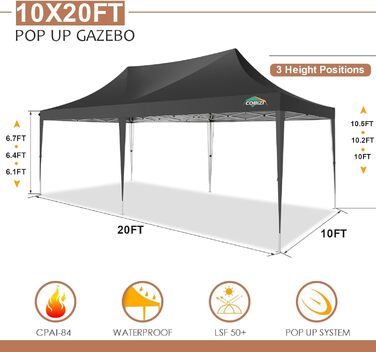 COBIZI Pavilion 3x3 Waterproof, Stable, Winter-Proof Party Tent, Folding Pavilion 3.0, 100% Waterproof and UV 50+ Portable High-End Portability Garden Pavilion (Black, 3x6 with 6 Side Walls)
