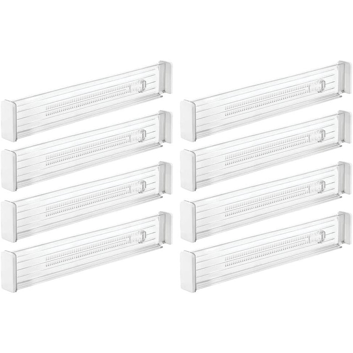 mDesign 8-Piece Adjustable Drawer Organizer – Practical Drawer Divider for Cabinet and Dresser – Flexible Plastic Compartmentalizer – Clear