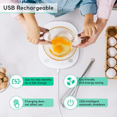 Кухонні ваги Arboleaf Digital з App, 10kg/0.5g, Bluetooth, підрахунок калорій, USB-зарядка, скло, функція тарування (білий)