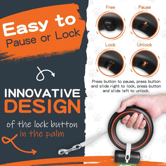 Висувна поводок для собак, ручне кріплення, 360°, без спутанню, 3 м, з тримачем для відходів, для середніх та маленьких собак (чорний/зелений, чорний/помаранчевий)