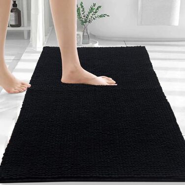 Великий килимок для ванної кімнати Chenille 50x120 см, антиковзаючий м'який килим у ванну з високим ворсом 1.5 см, гігроскопічний та придатний для прання (Чорний)