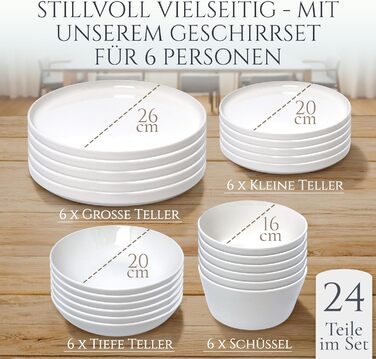 Набір посуду з порцеляни Pure Living 24 шт. для 6 осіб (білий)