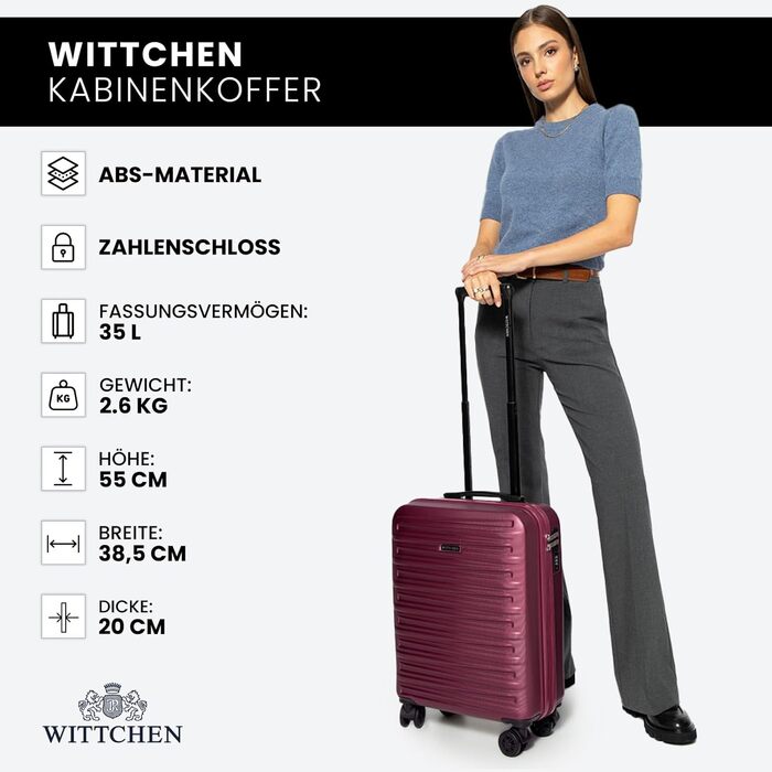 WITTCHEN Skyspeed Line - Великий валіза на колесах, жорсткий корпус ABS, телескопічна ручка, комбінаційний замок, 4 колеса, каштанового кольору. Підходить для авіакомпаній Lufthansa, Eurowings, Ryanair, Condor.