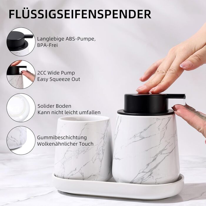 Набір аксесуарів для ванної кімнати Badezimmer Set Umlaca: мильниця, дозатор мила 350 мл, стакан для зубної пасти 320 мл, білий, для душу та умивальника