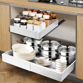 Telescopic Drawer, Adjustable Width 32-52cm, High-Quality Carbon Steel Drawer Organizer Kitchen, Pull Out Cabinet Drawer Organizer, Kitchen Cabinet Shelf Organizer Pull Out (White 2 Pcs, White)