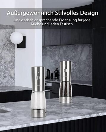 Electric Salt and Pepper Grinder Set of 2, USB Rechargeable Stainless Steel Electric Pepper Grinder with Adjustable Coarseness, Large Capacity, Elegant Storage Base