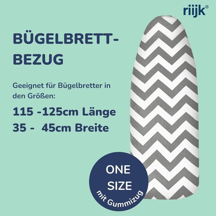 Бюгельний чохол універсальний 125x45 см, товста бавовна, комплект з допоміжними аксесуарами для прасування (фіксатор, натягувач, покривало) - сірий, для парових прасок