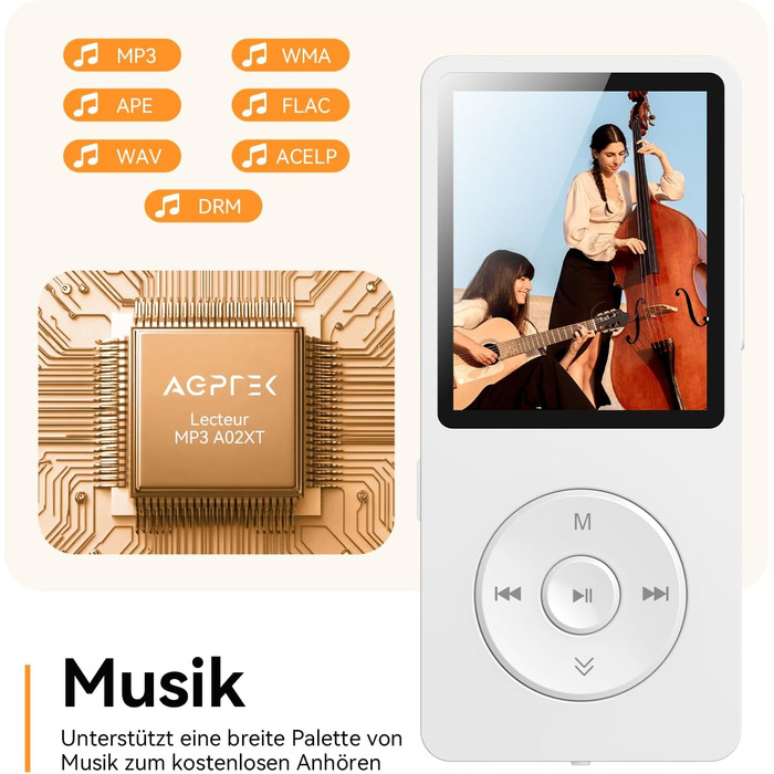 MP3 плеєр AGPTEK 32GB Bluetooth 5.3, 1.8