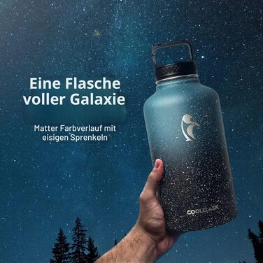 Термофляга Coolflask 2Л зі сталі нержавіюючої з трубою та 3 кришками, вакуумна пляшка для води для спорту та подорожей, Starry Indigo Black