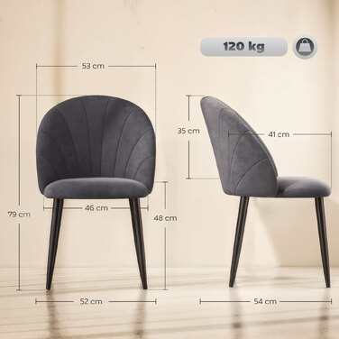 HOMCOM 2-Piece Dining Chairs Kitchen Chair Scandinavian Design Living Room Chair Upholstered Chair Office Chair Velvet Metal Gray 52x54x79cm | Aosom