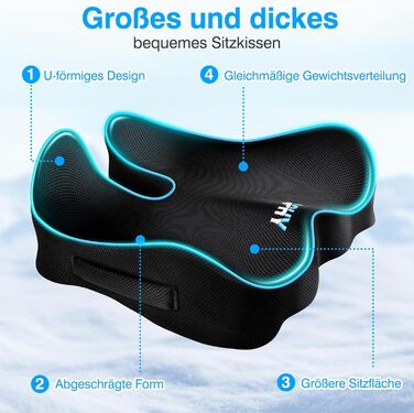Подушка для сидіння Ophy для авто та офісного крісла з піною Memory Foam, знімною обкладинкою, чорна