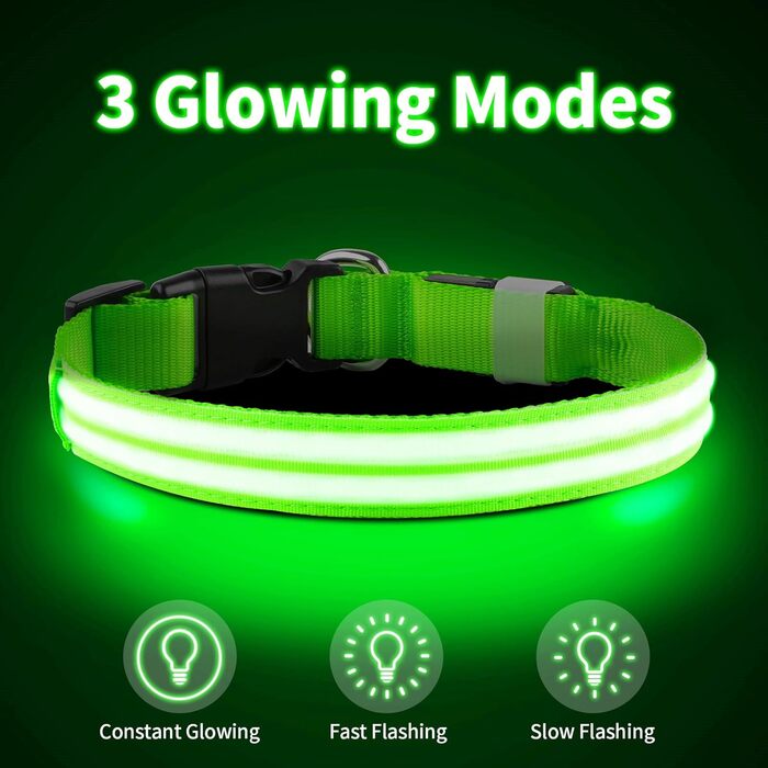 Світлодіодне нашийник для собак, перезаряджається, водонепроникний, для великих собак, 3 режими світіння (зелений, M)