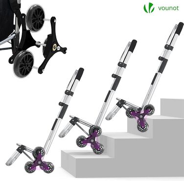 Тролей для покупок Vounot з алюмінію, для підйому сходами, складаний, з 6 колесами та відділенням для охолодження, водовідштовхувальний, 58L, чорний