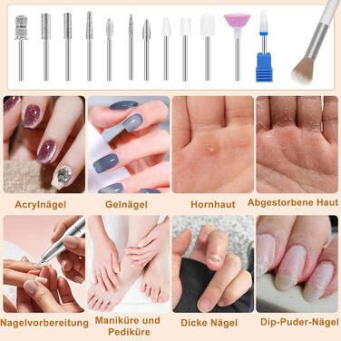 Електрична нігтьова пилка професійна 45000 об/хв з LCD-дисплеєм для гелю та акрилу, з фіксацією біт, набір для манікюру та педикюру, білий