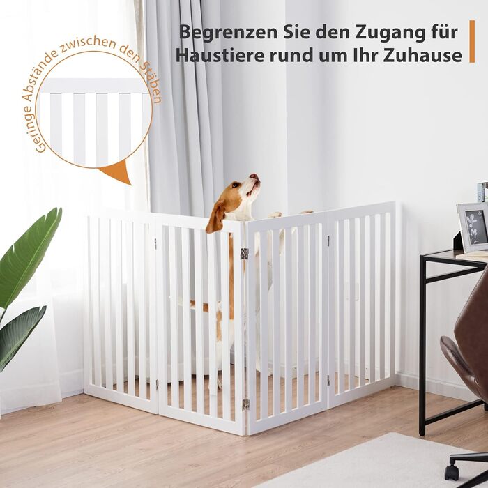 Захисний бар'єр для собак Costway, 89 см, 4 панелі, дерев'яний, розкладний, для дітей, захист від сходів, білий