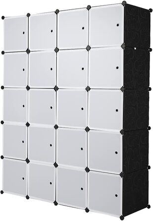 Regal system, 10 cubes, plastic wardrobe with doors, modular cabinet for space-saving storage, 70 x 45 x 175 cm, white door & black cabinet. Storage for clothing, shoes etc. (140 x 45 x 175 cm, White-1)