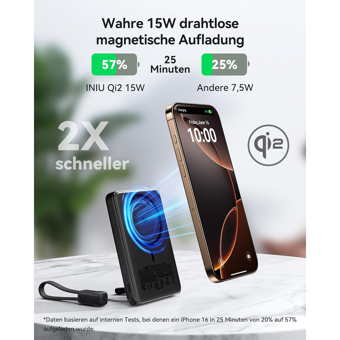 Power Bank Magsafe INIU, Qi2, 45W, 10000mAh, з кабелем USB-C та підставкою, для iPhone 17/16/15/14/13 (Blu)