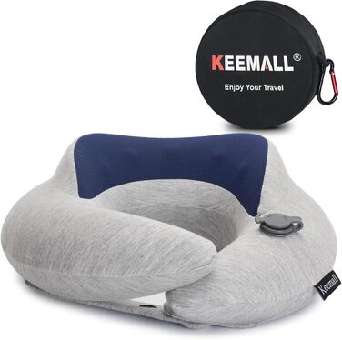 Подушка для шиї BestMaxs надувна туристична для подорожей літаком, поїздом, автомобілем. Зручна для офісу та сну. Наволочка з бавовни. Колір: Freizeitgrau, розмір: Medium