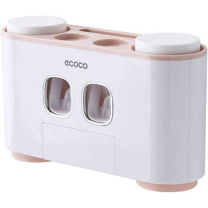 Автоматичний диспенсер пасти та тримач для зубних щіток MHTECH (рожевий) - комплект з 2 пастоущільнювачами, 4 стаканами, вміщує 5 щіток