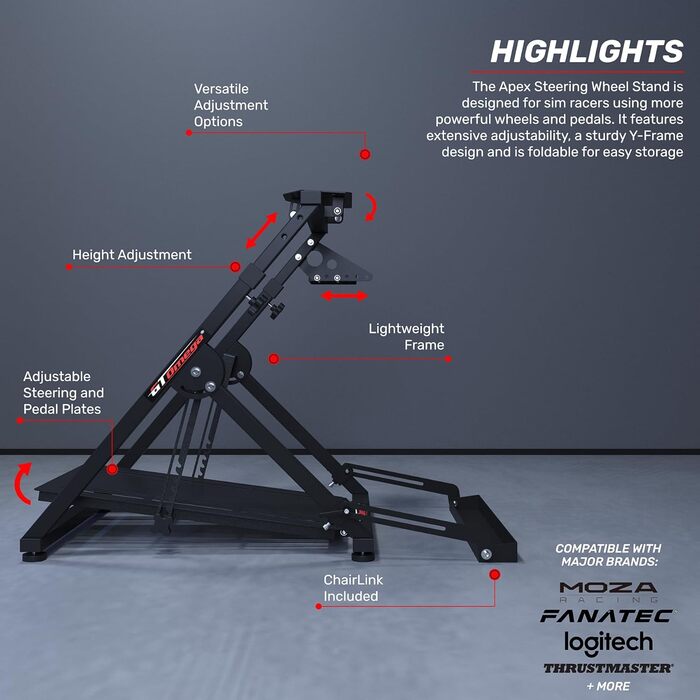 Стійка для керма GT Omega Apex: сумісна з Logitech, Thrustmaster, Fanatec (Sim Racing)